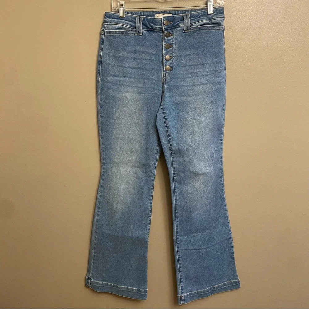 MASON & BELLE flare jeans size 6 exposed buttons denim